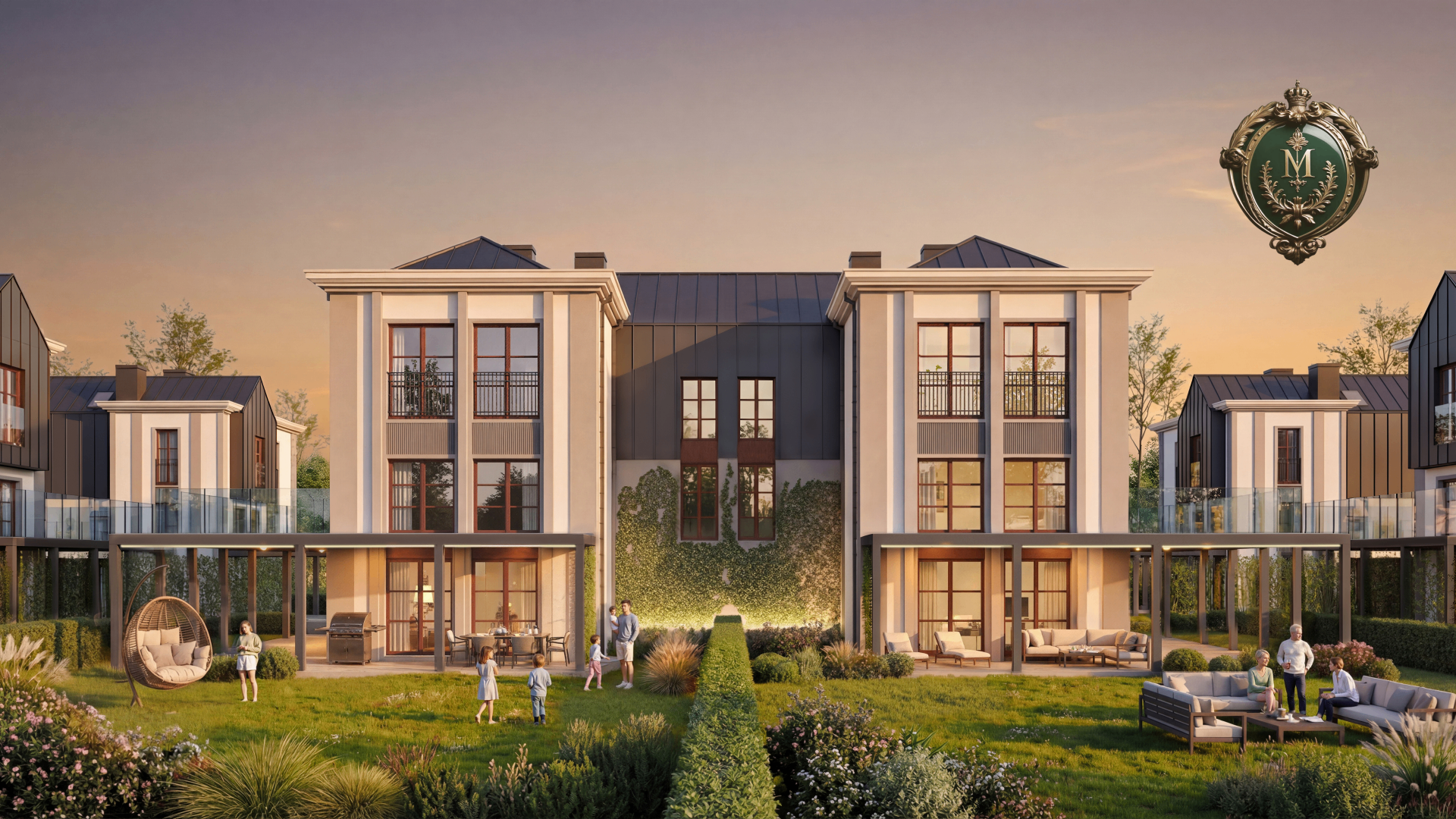 Manor Park Wilanów — ogrody i taras od strony zieleni